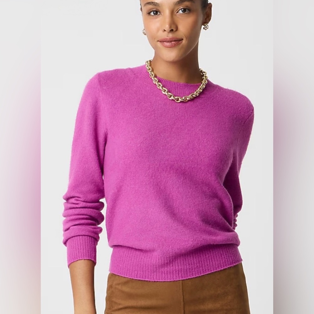 J.Crew fuchsia Pink Crewneck Sweater in Extra-Soft Yarn NWT Medium $98